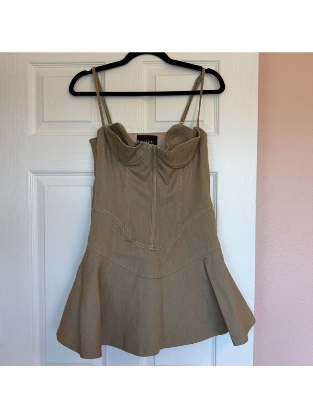 Taupe Structured Bodice Corset Fit and Flare Mini Dress Size 6